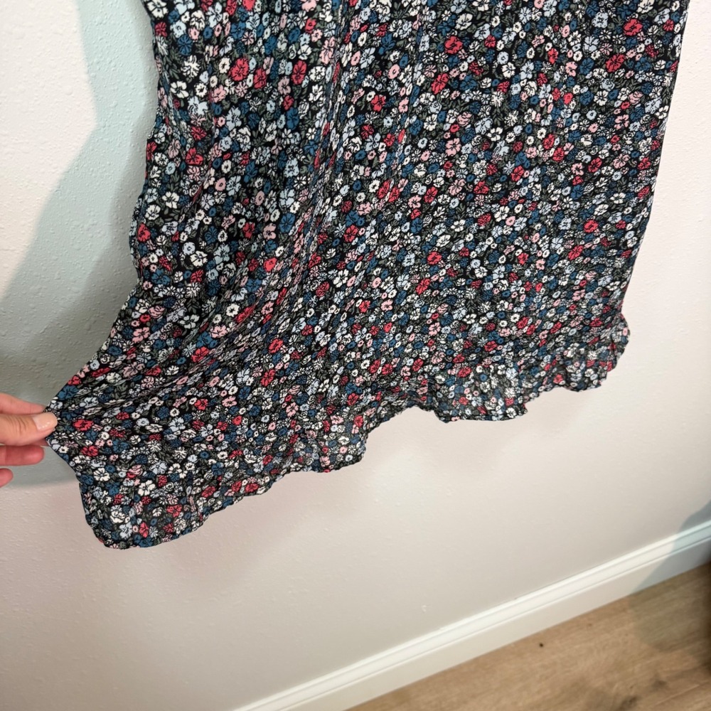 Abercrombie & Fitch Mini Dress Womens XL Black Floral Smocked Boho Cottagecore - Picture 11 of 16
